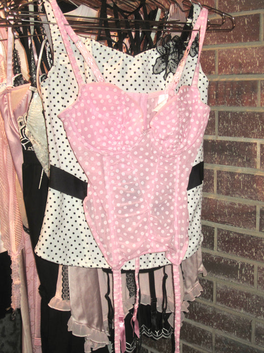 00s pink polka dot corset top