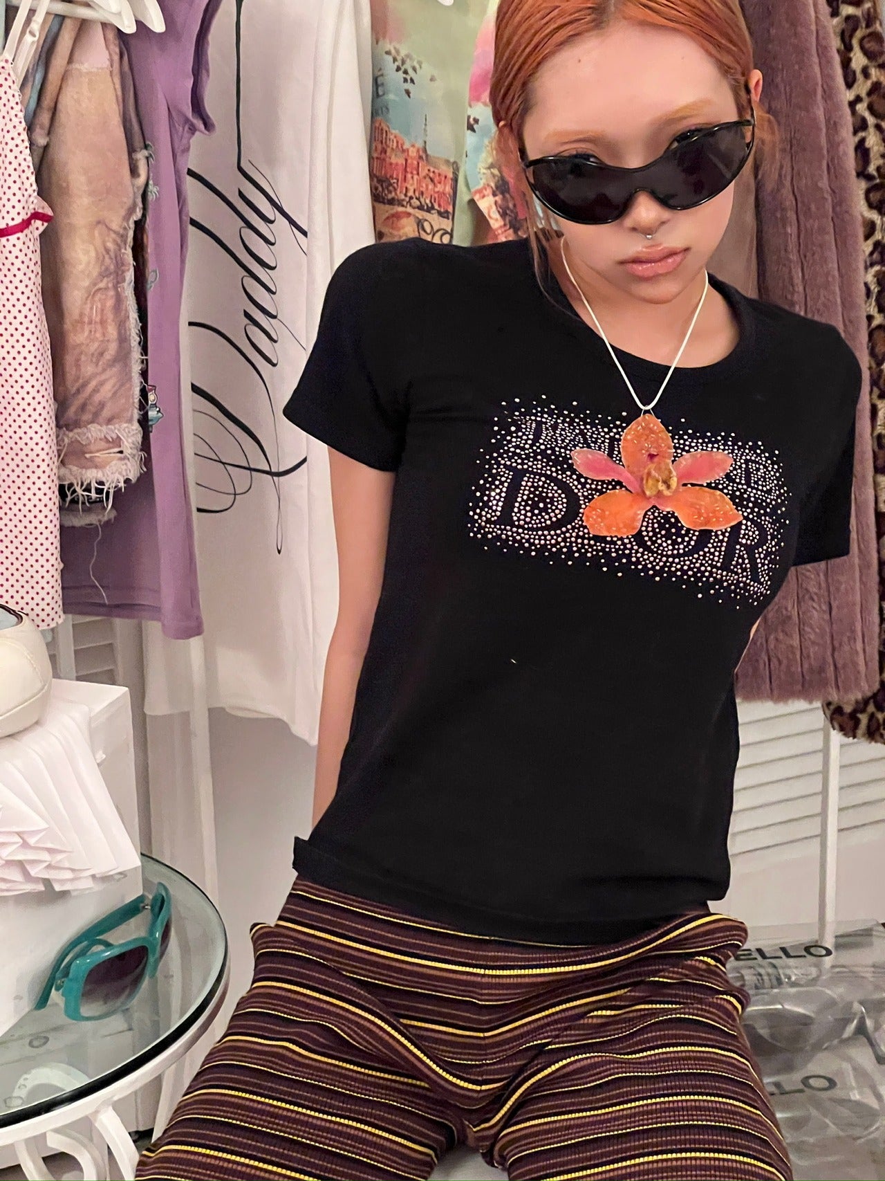 Vintage Dior pink & pink rhinestone tee