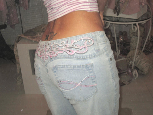Y2K angels back wing low rise flare denim