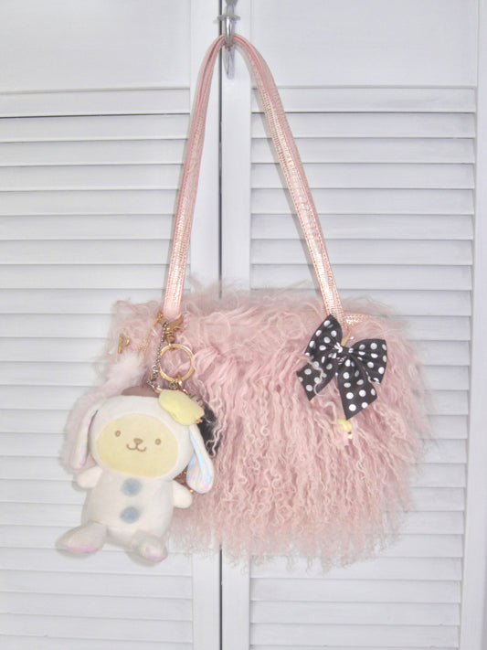 Pink sheep fur bag
