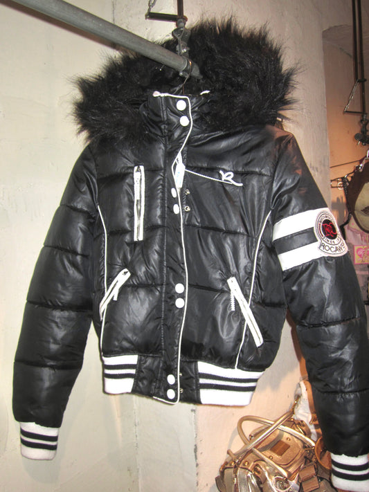 ROCAWEAR women's black and white puffer winter jacket