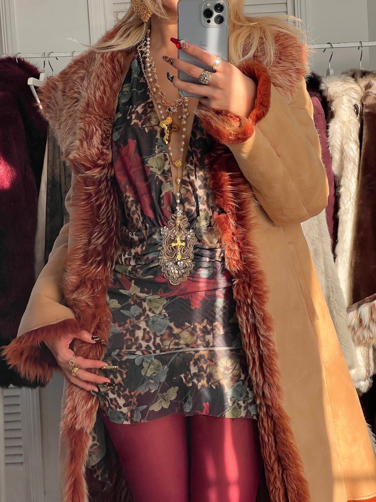 Autumn caramel real mouton coat