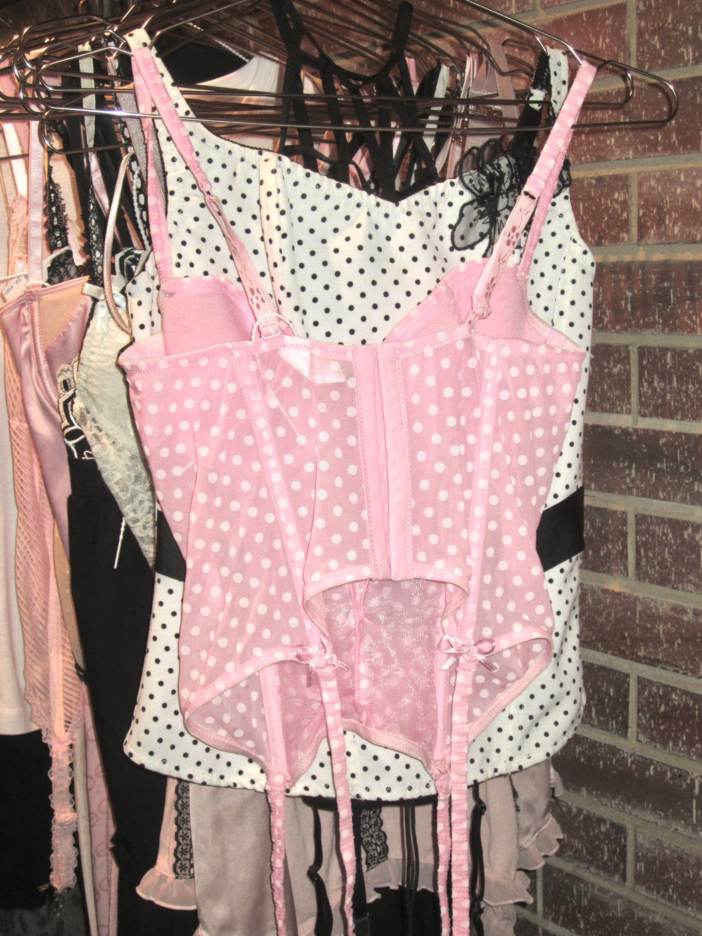 00s pink polka dot corset top