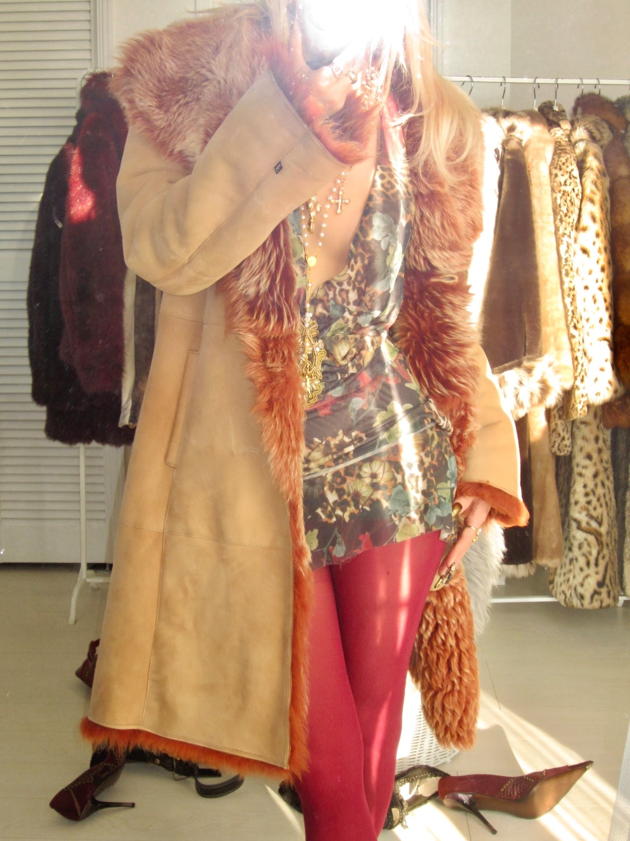 Autumn caramel real mouton coat