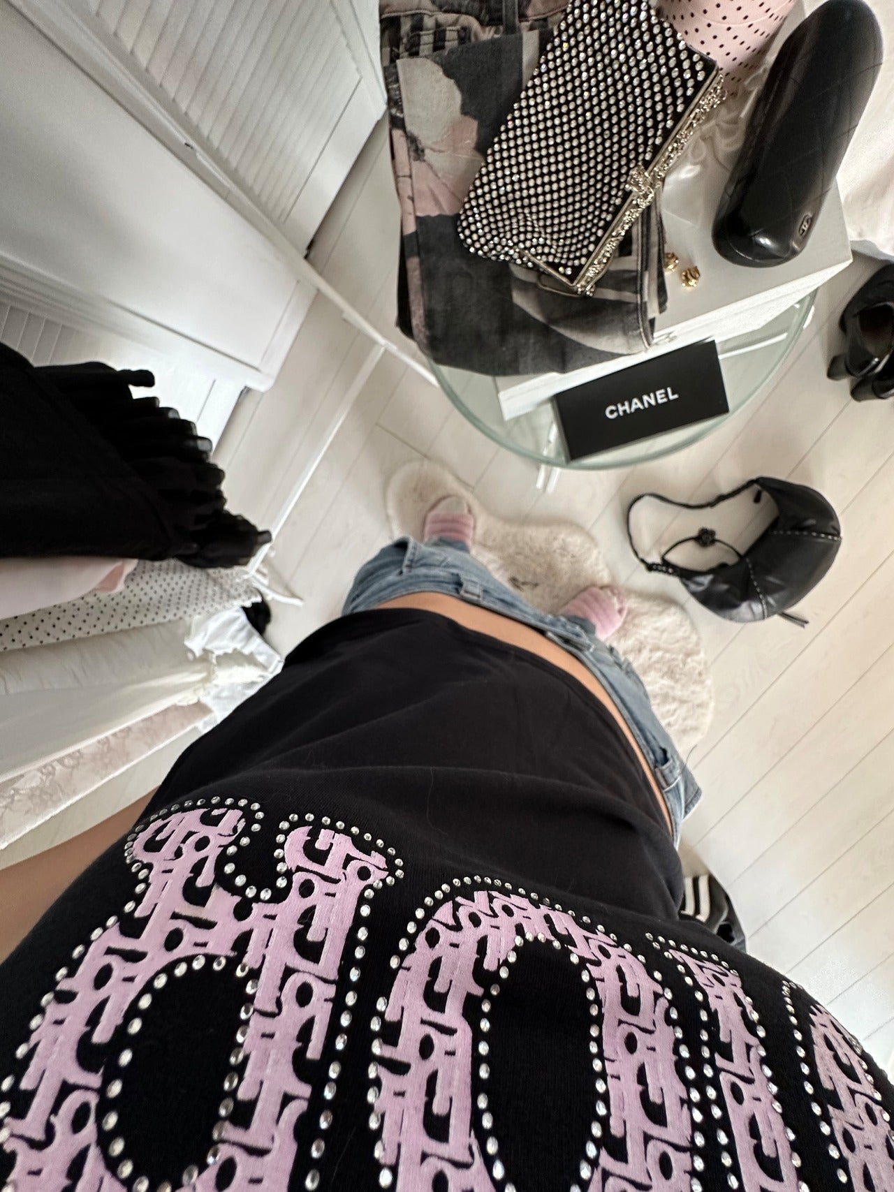 Pink rhinestone baby Dior tee