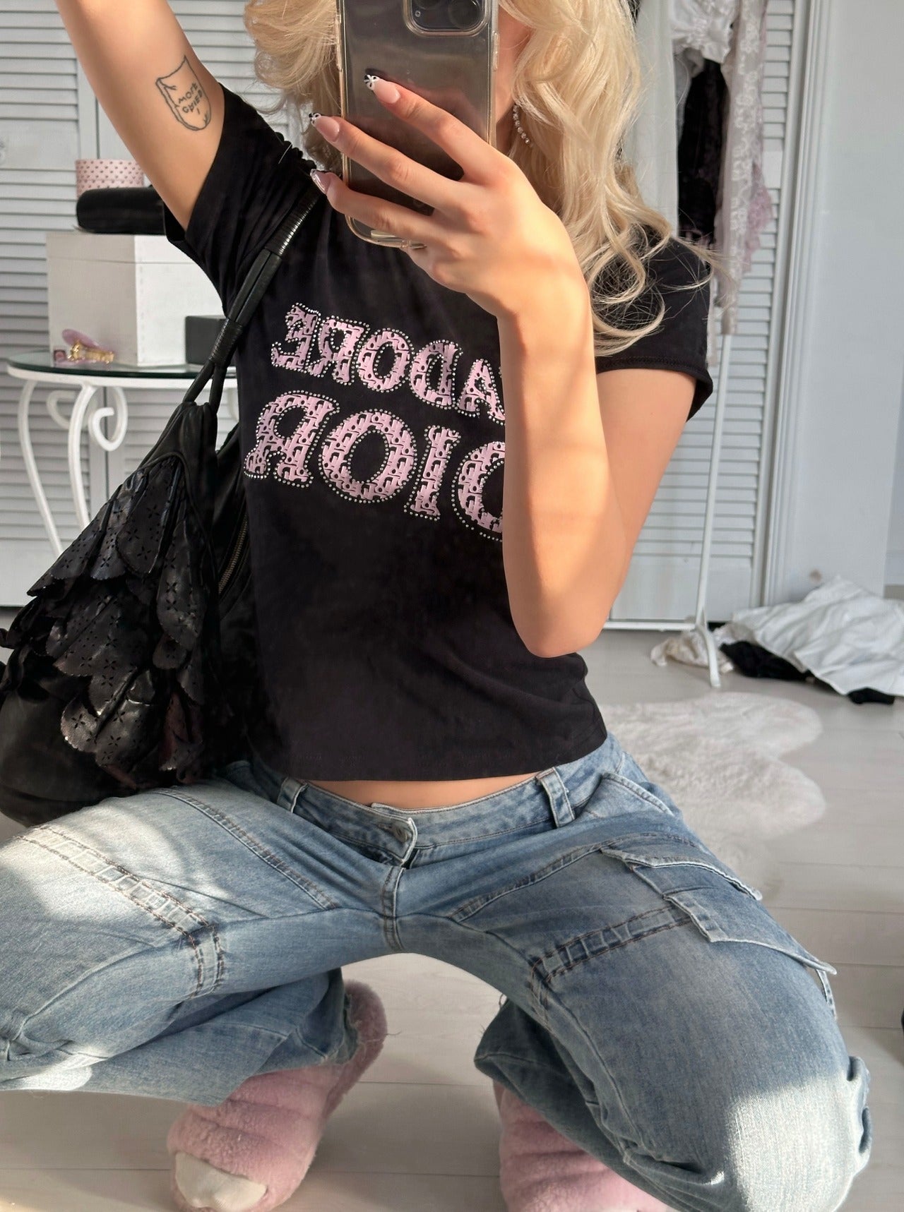 Pink rhinestone baby Dior tee