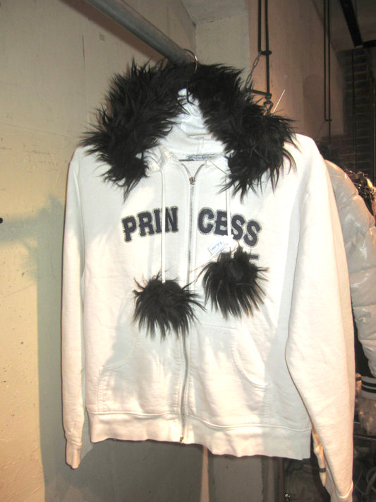 00s black fur trim zip up hoodie