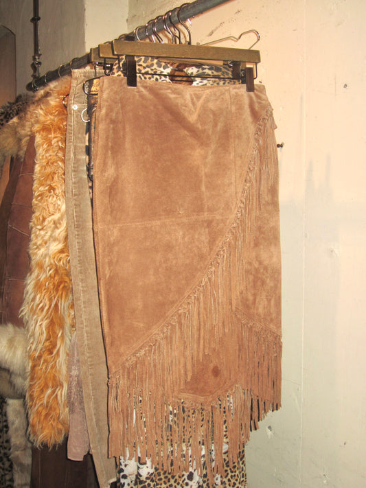 Western brown fringe suede leather skirt