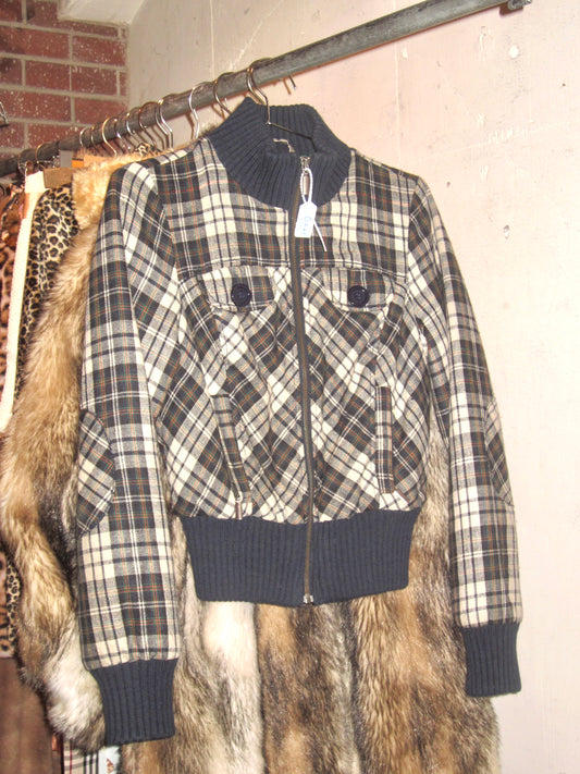 00s guess vintage navy plaid zip up jacket