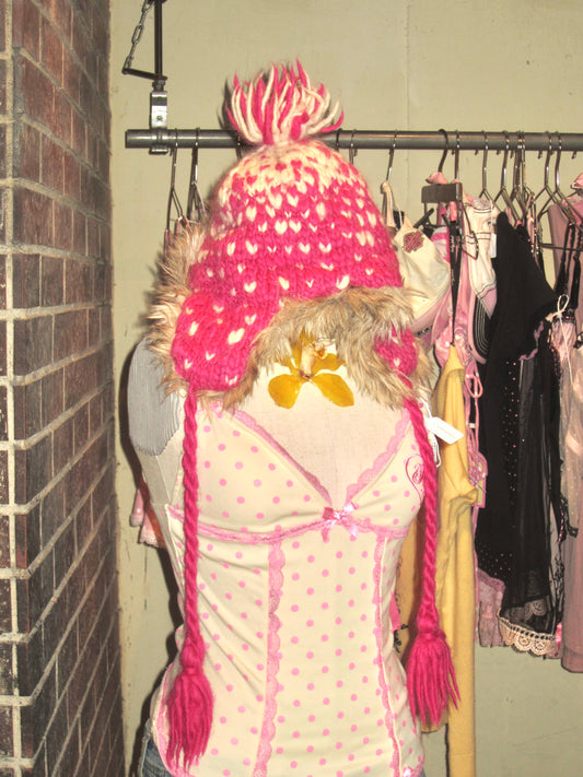 American vintage knit fur trapper hat