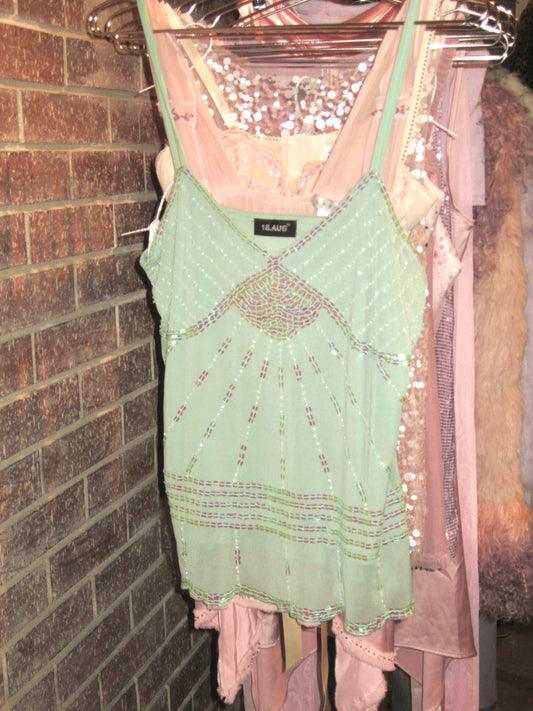 vintage y2k green sequin cami