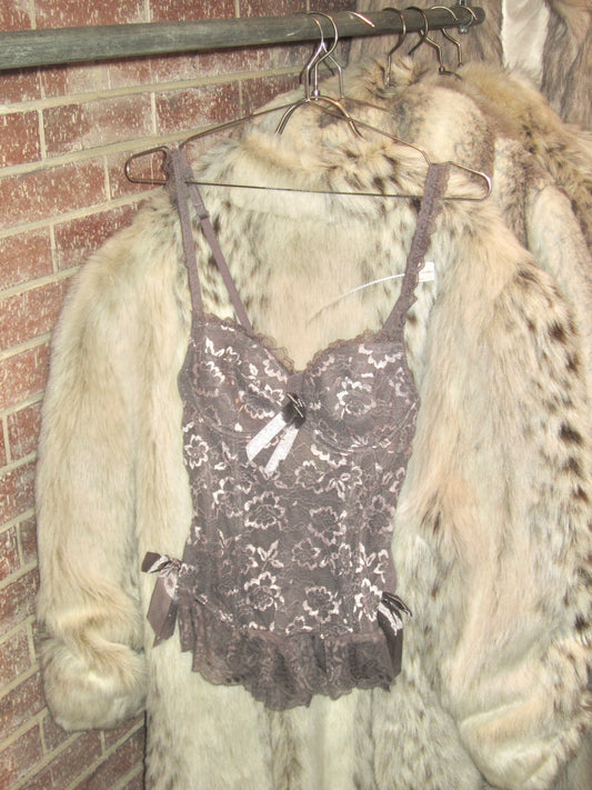 00s Victoria’s Secret Black lace corset top with black ribbon bow