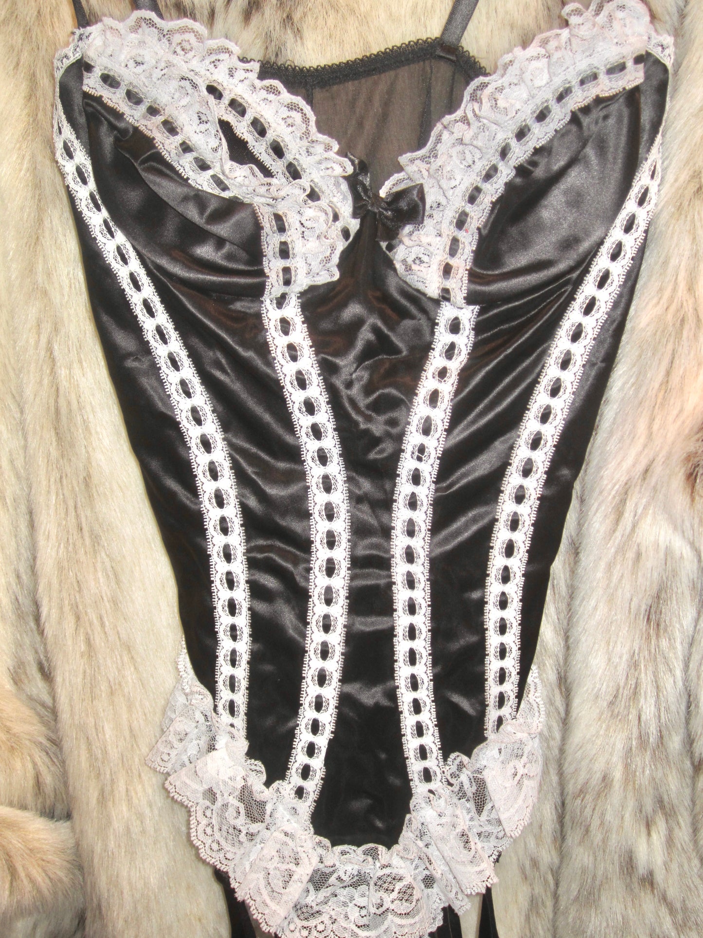 black and white fredrick's of hollywood corset bodysuit