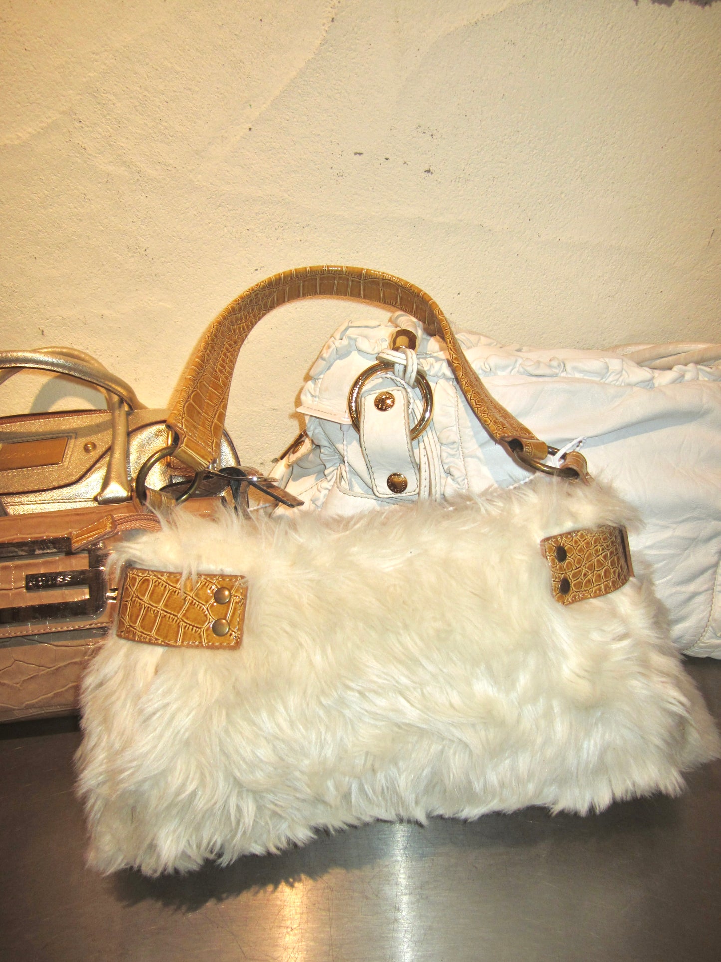 Faux fur croc shoulder bag