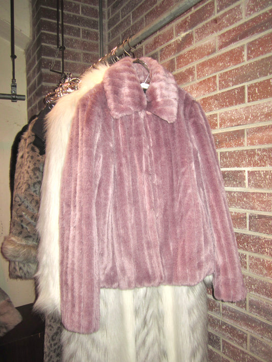 2000s lilac faux fur pea coat style jacket