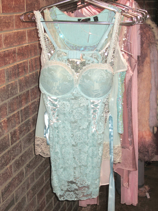 00s US vintage baby blue lace corset dress