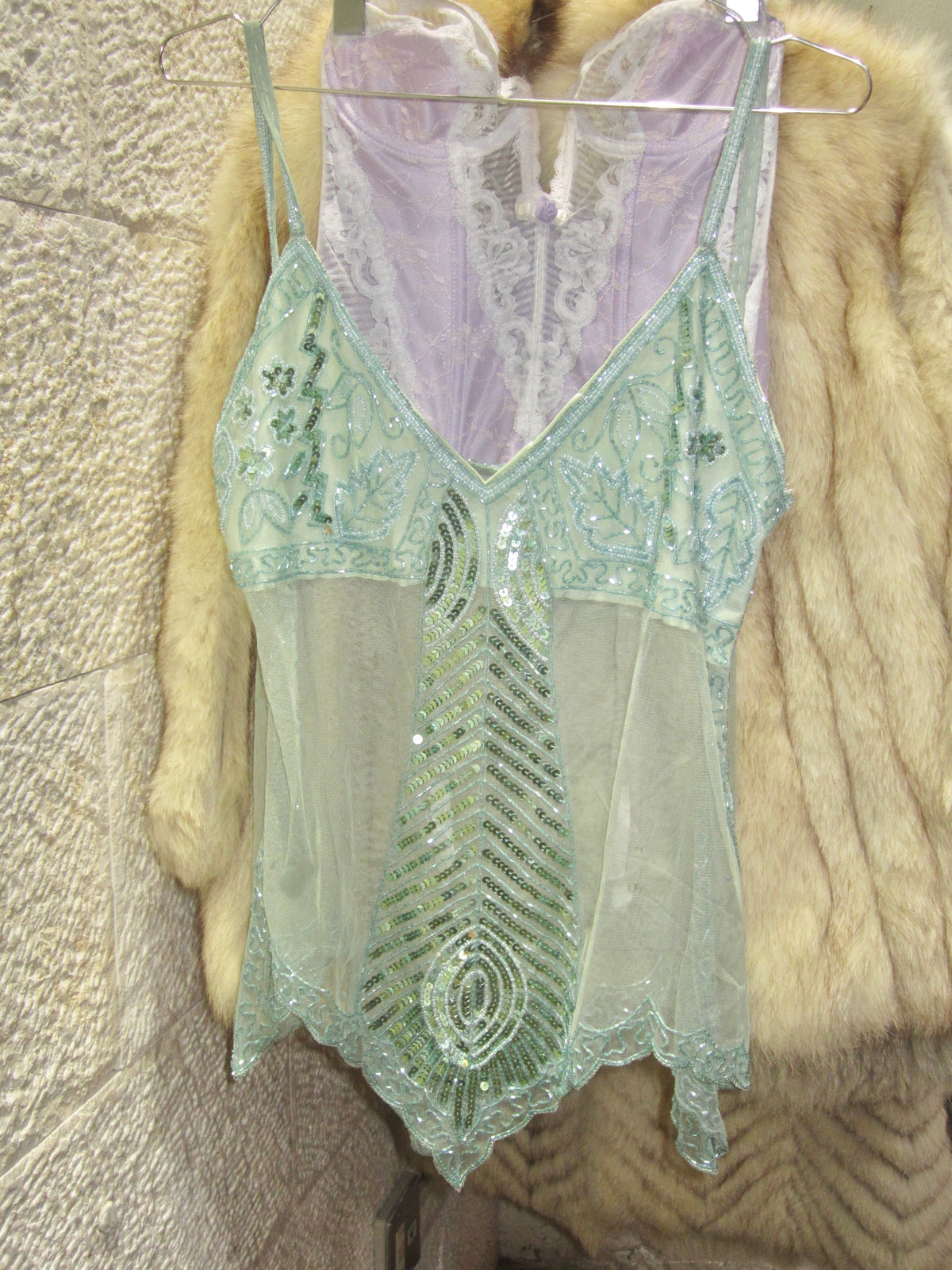 Mint Beaded Point Hem Camisole