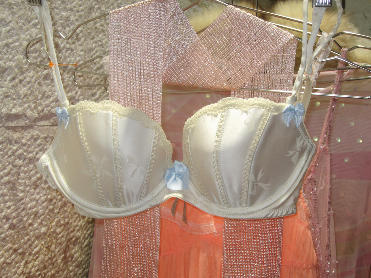 Ivory Blue Bow Bra