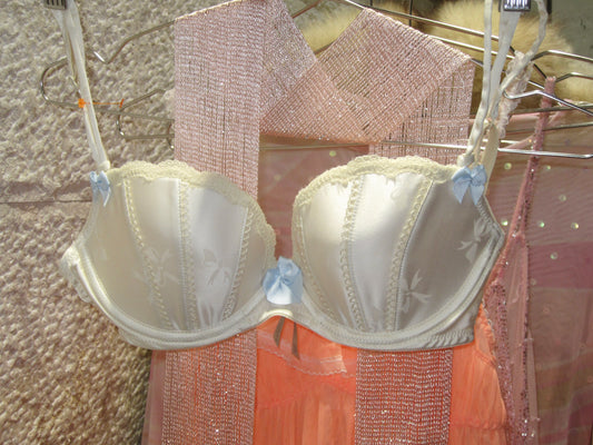 Ivory Blue Bow Bra