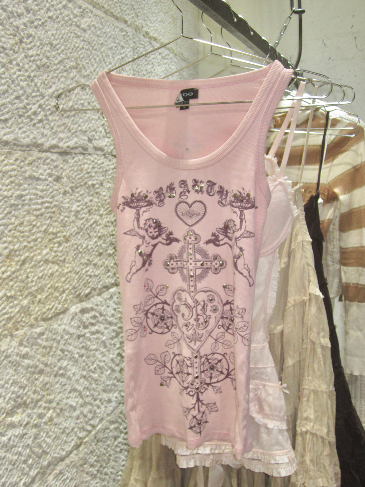 Pink Cherub Cross Stud Tank