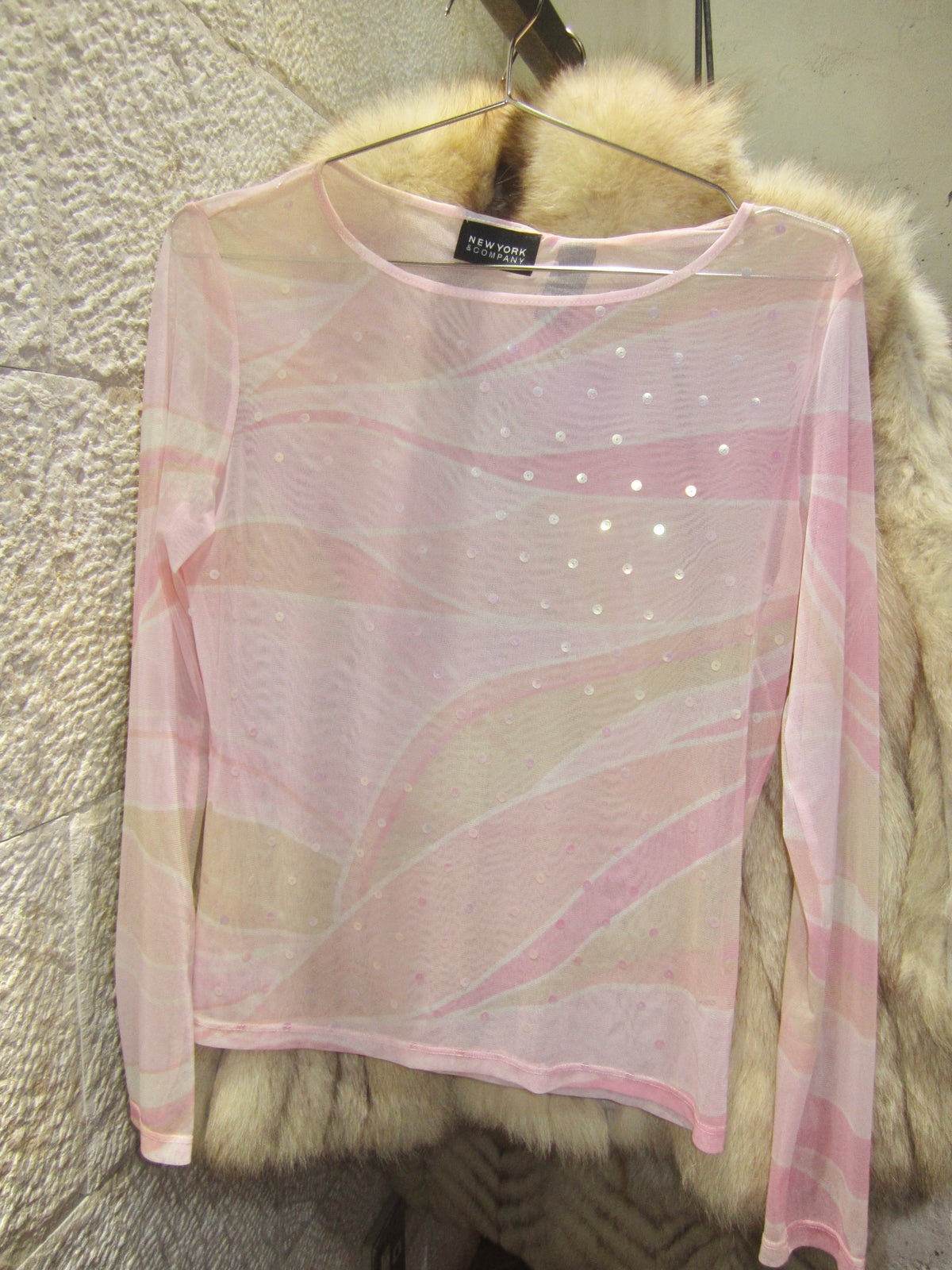 Pink Swirl Sheer Sequin Top