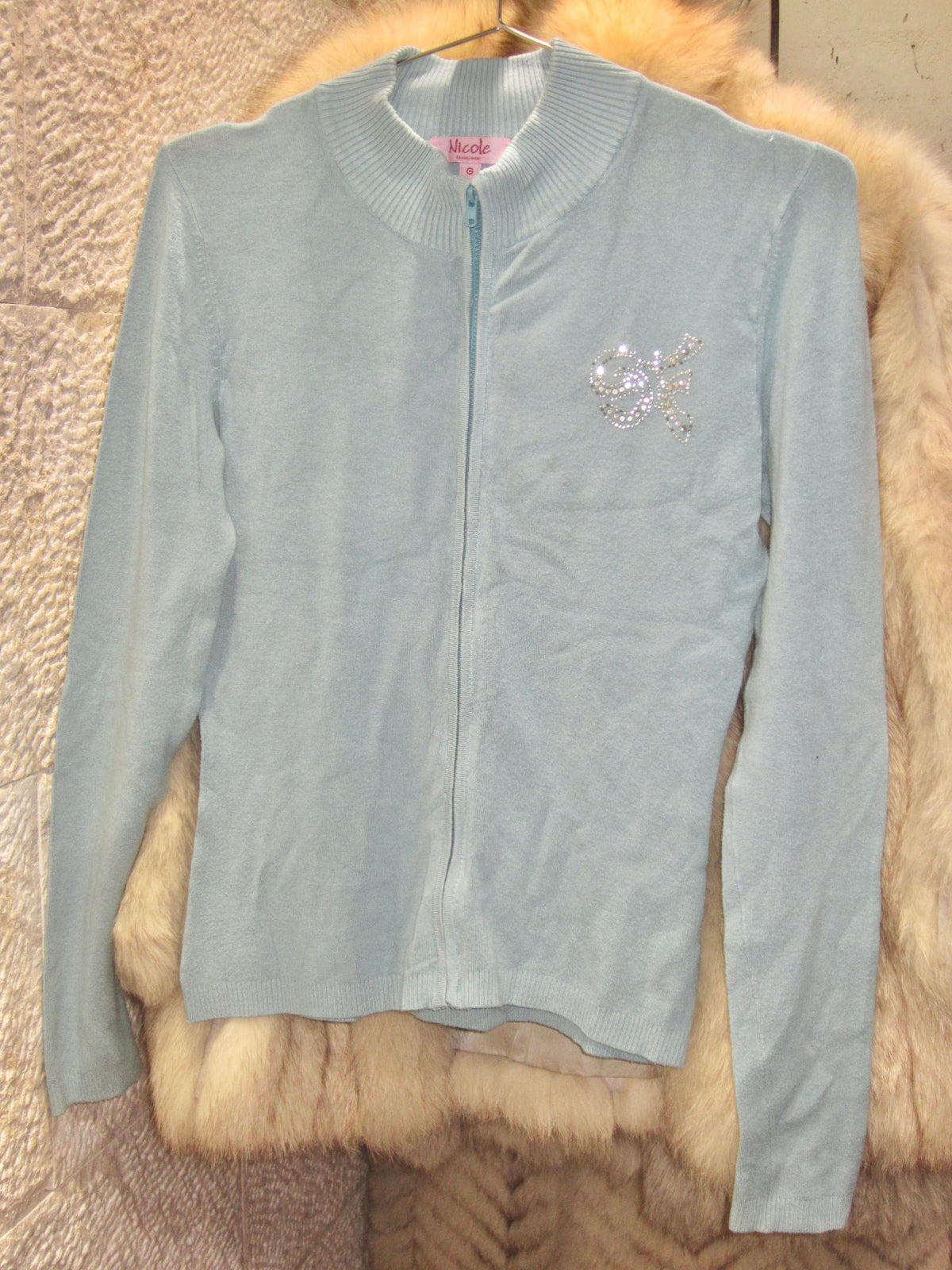 Powder Blue Embellished Zip Knit