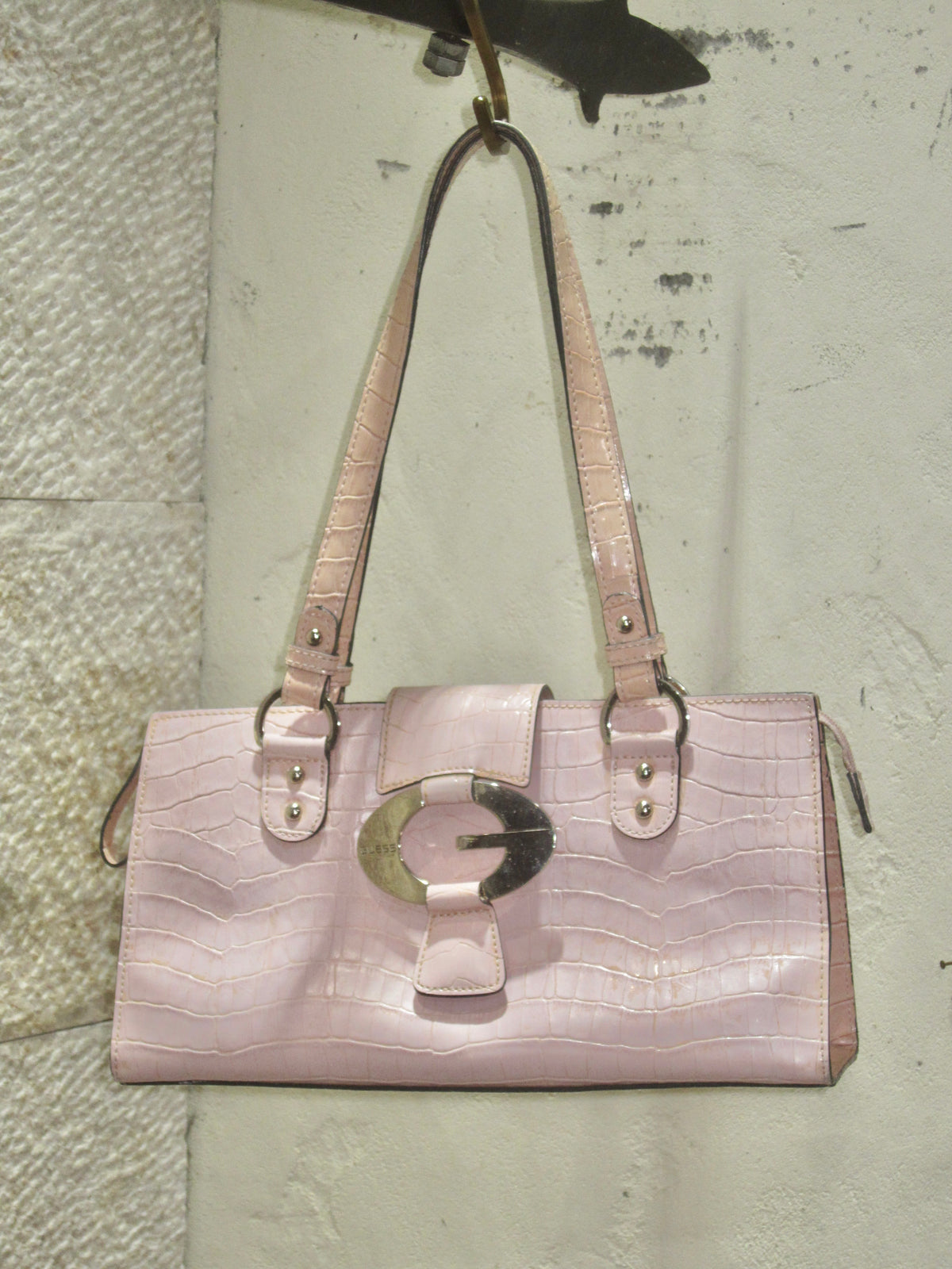 Pink Croc Embossed G Buckle Bag