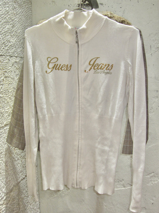 Ivory Gold Script Zip Knit