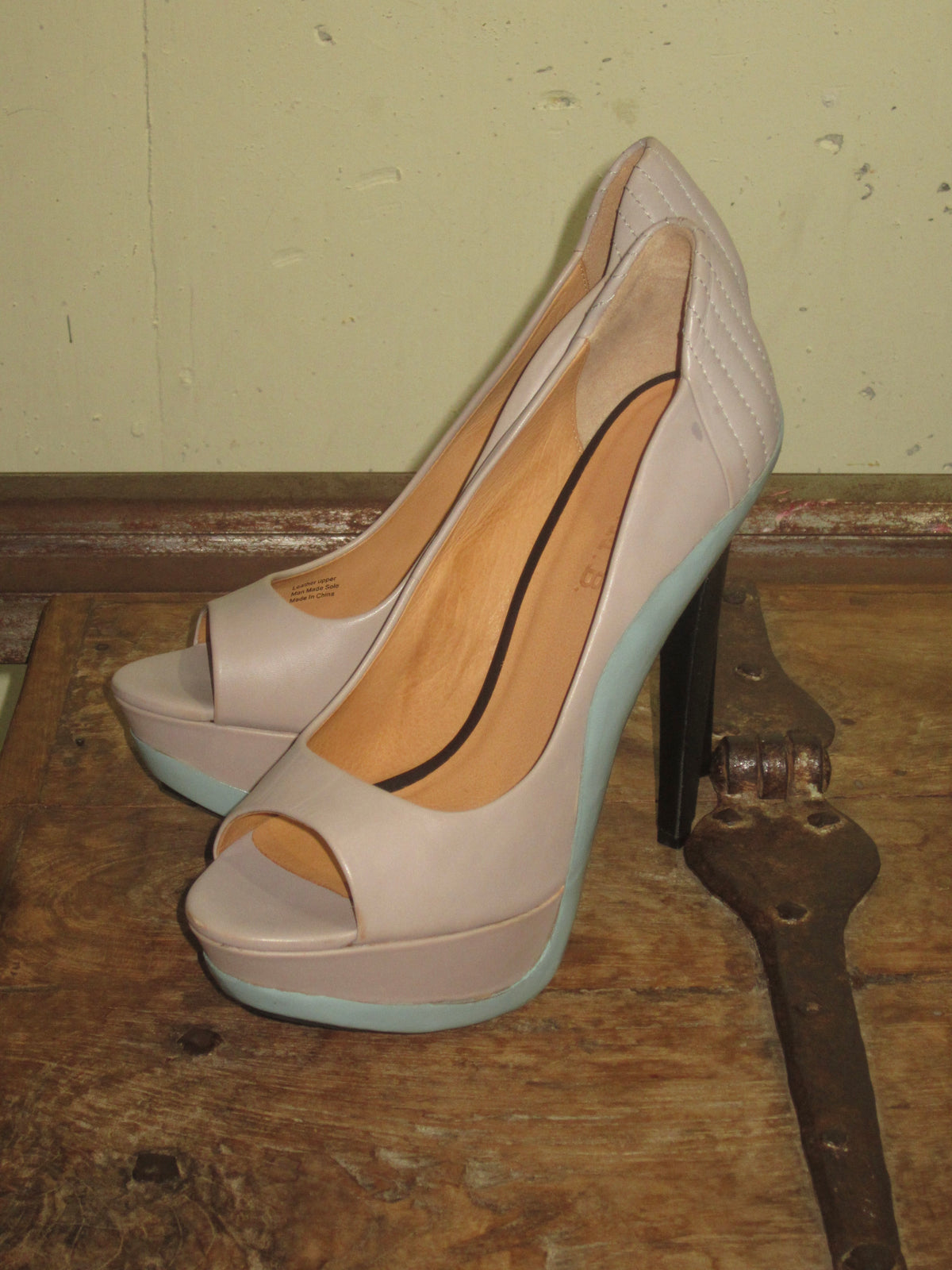 Pale Grey Peep Toe Platform Pumps