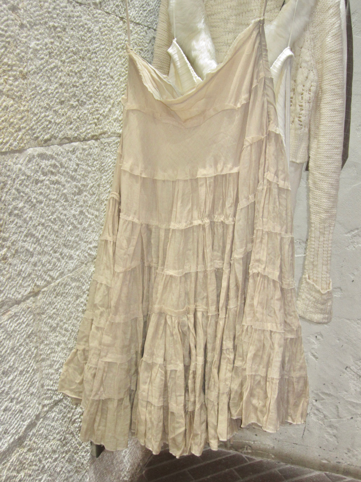 Cream Tiered Ruffle Slip Dress
