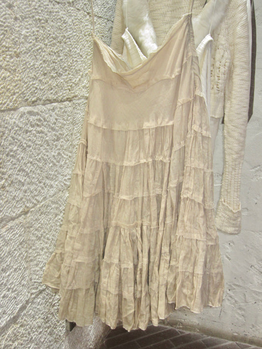 Cream Tiered Ruffle Slip Dress