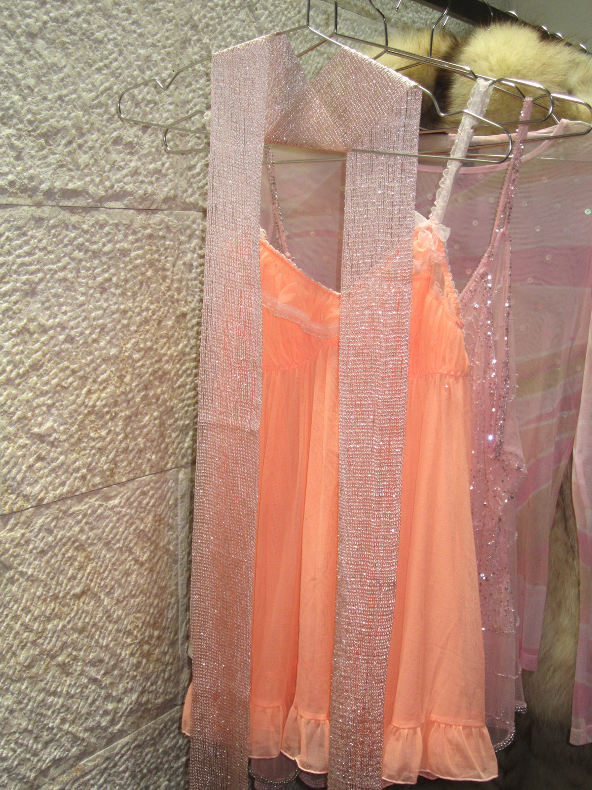Pink Shimmer Skinny Scarf