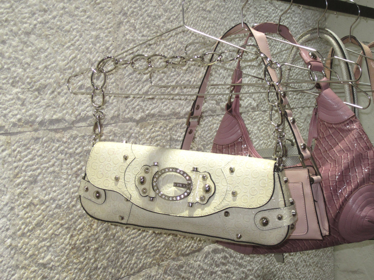 Ivory Embossed Chain Shoulder Bag