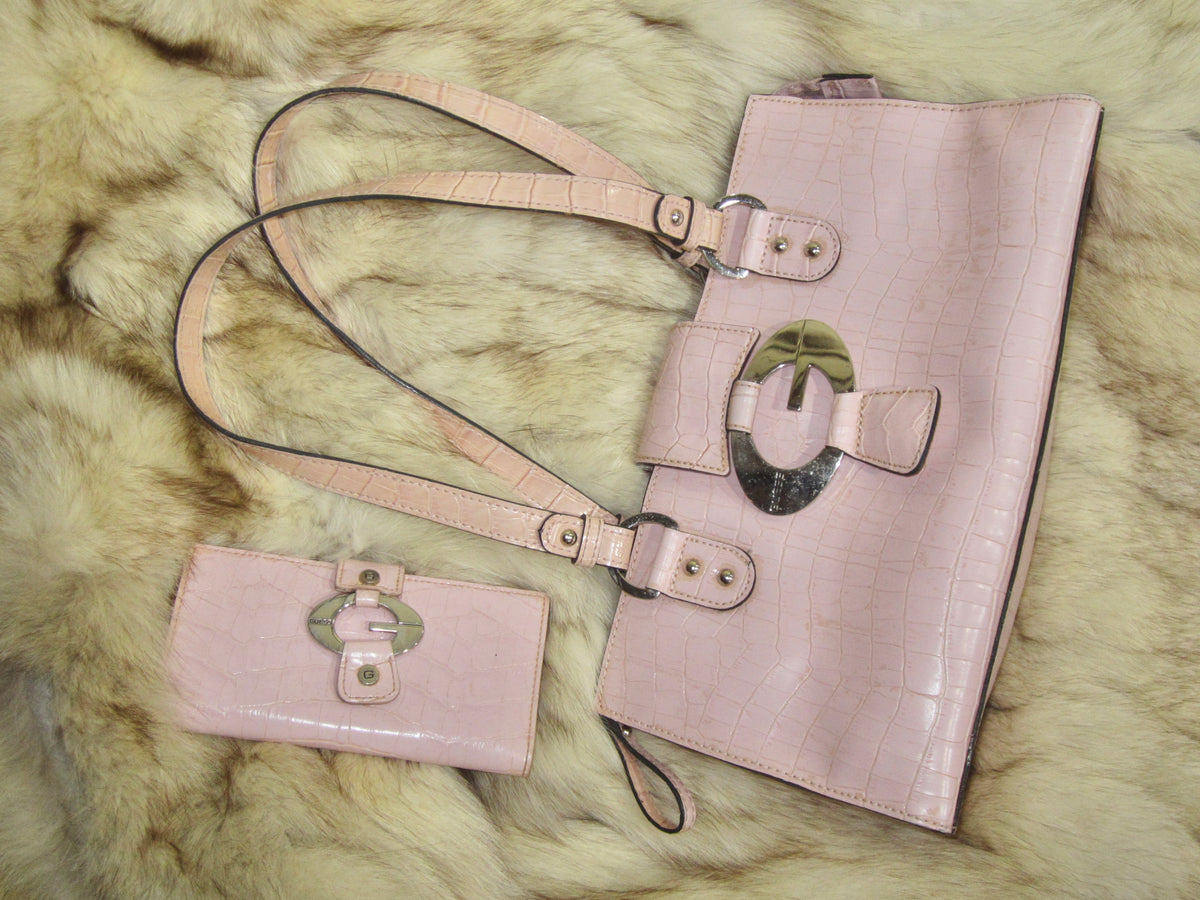 Pink Croc Embossed G Buckle Bag / Pink G Buckle Wallet