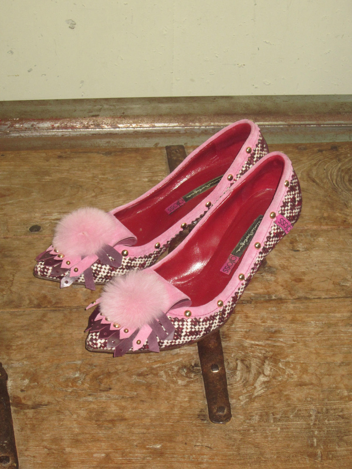 Pink Plaid Pom Pom Flats