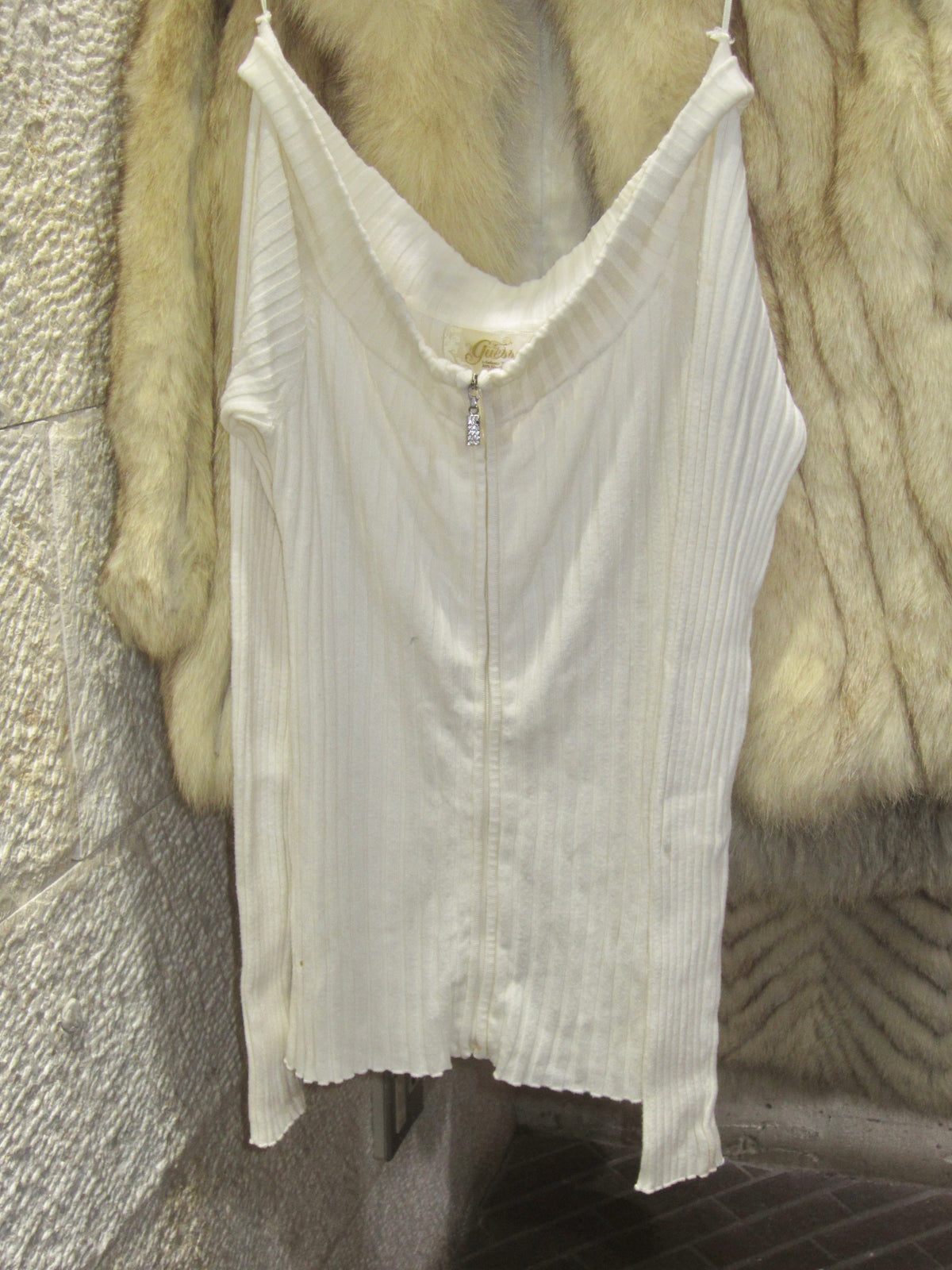 Ivory Ribbed Zip Camisole