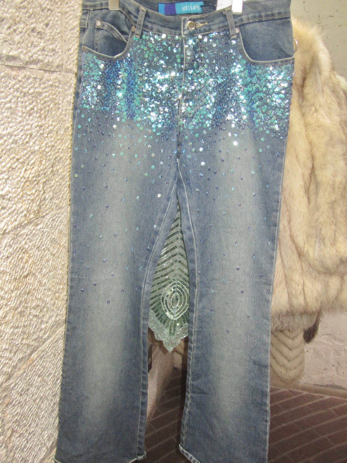 Blue Sequin Embellished Jeans