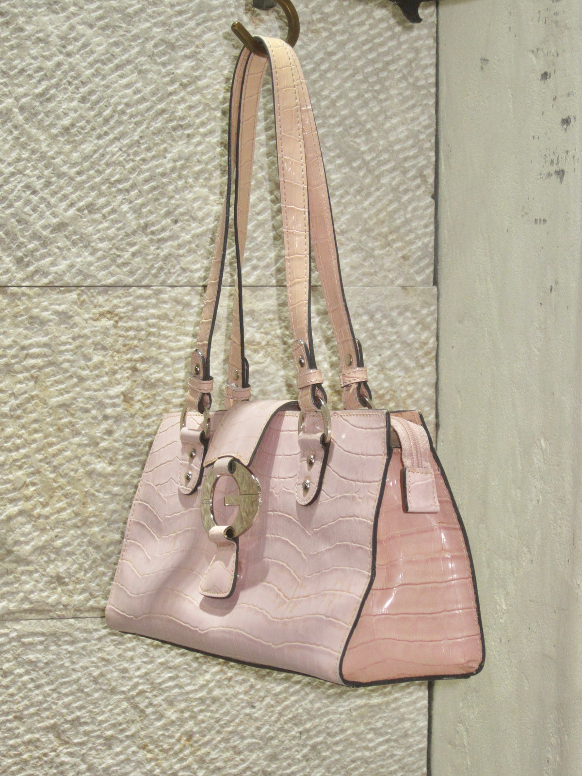 Pink Croc Embossed G Buckle Bag