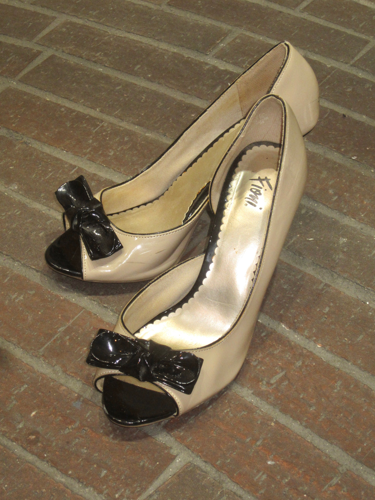 Cream Black Bow Peep Toe Pumps