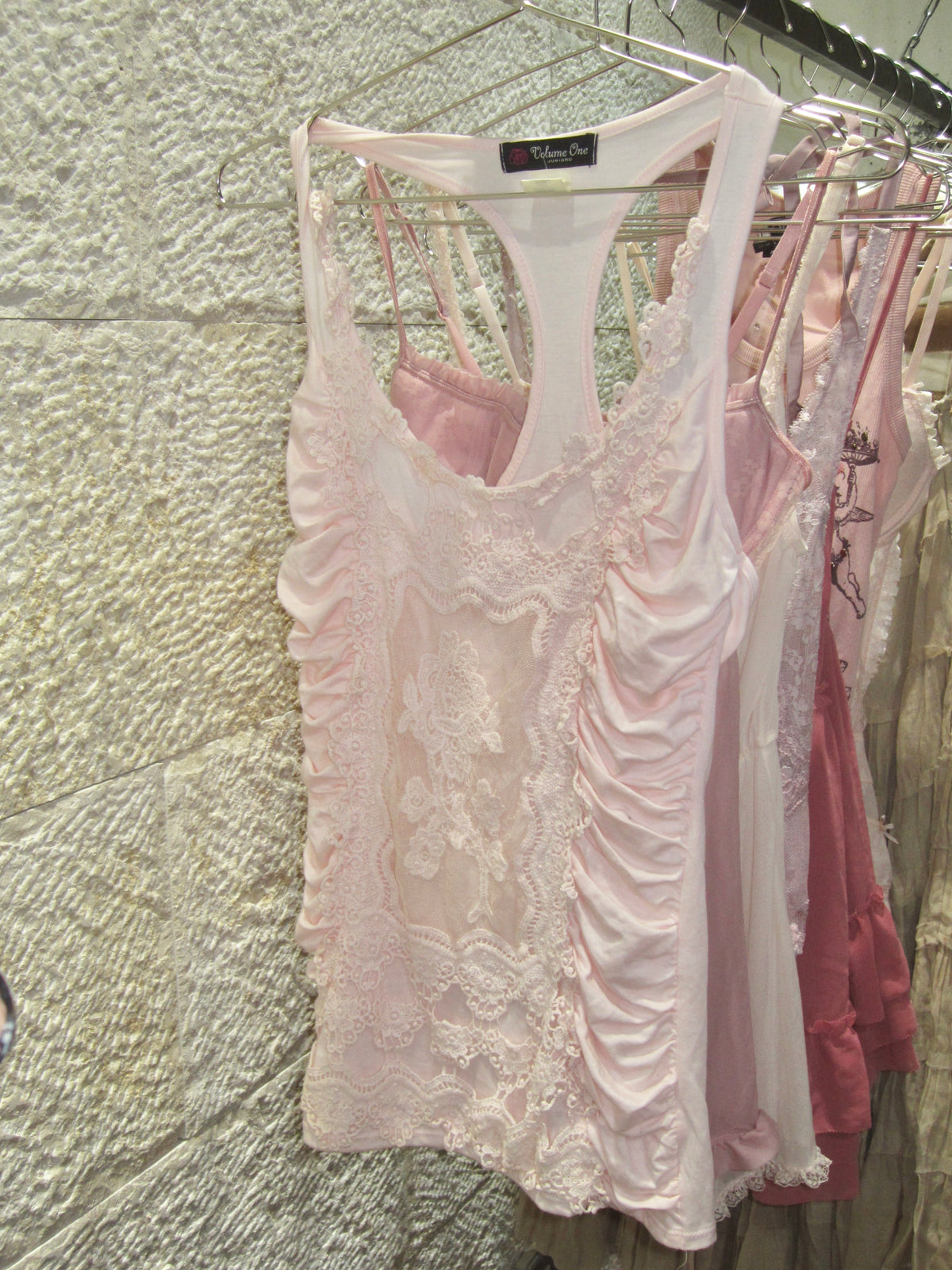 Blush Ruched Lace Racerback Top