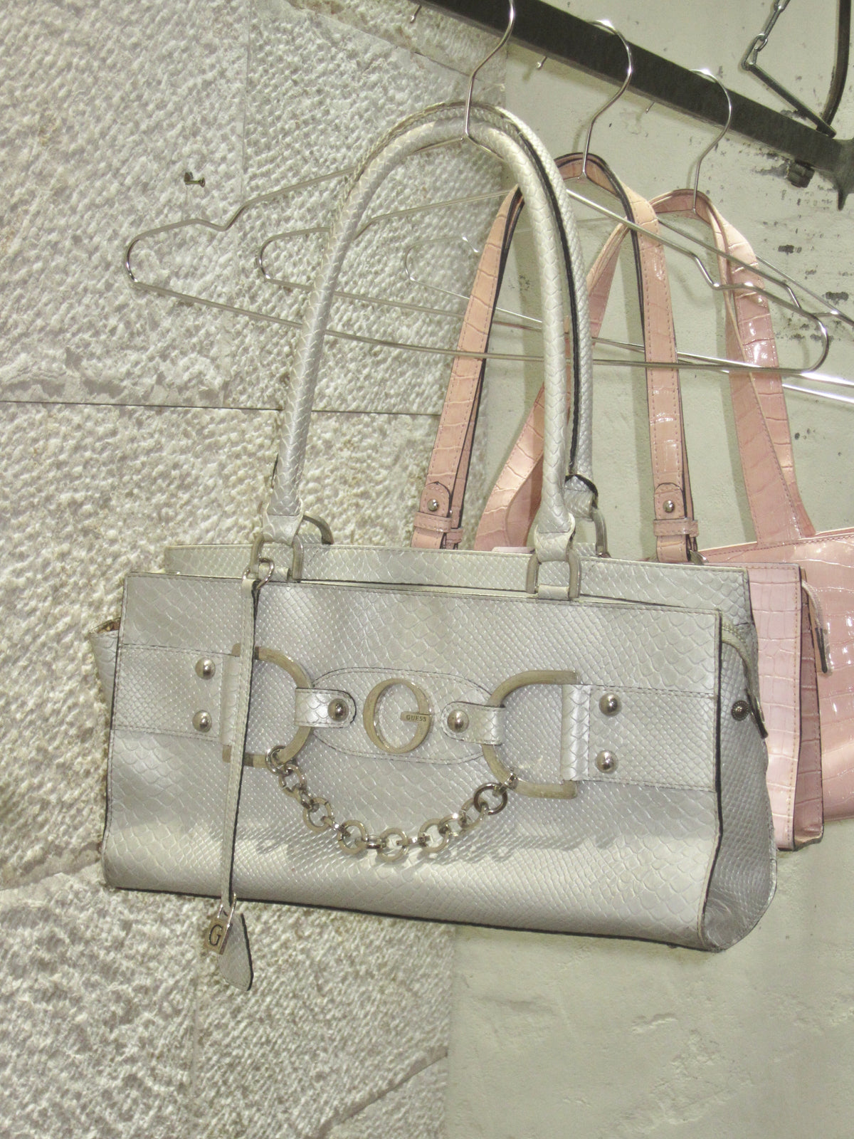 Silver Snake Embossed Chain Bag