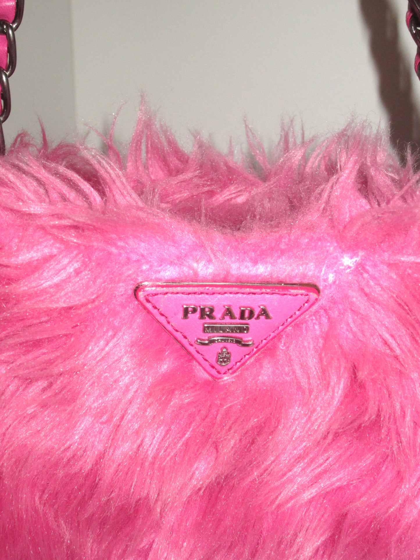 Hot Pink Faux Fur Chain Tote
