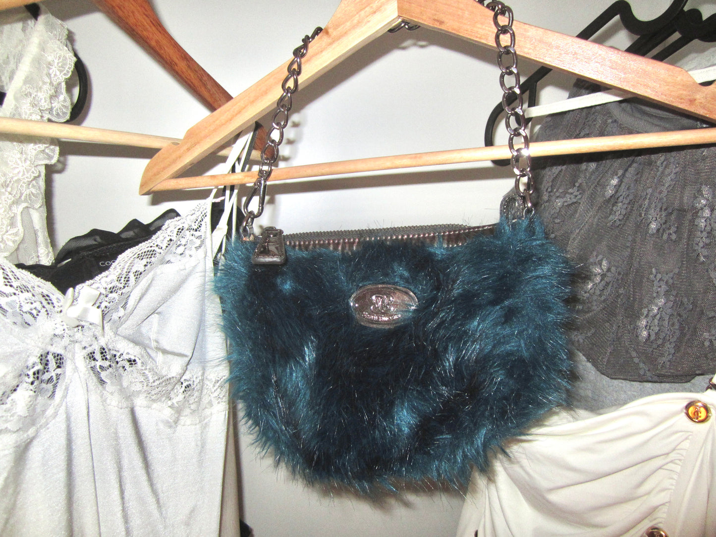 Midnight Blue Faux Fur Chain Bag