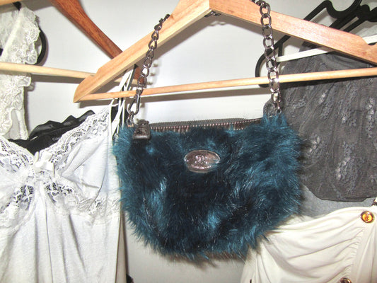 Midnight Blue Faux Fur Chain Bag
