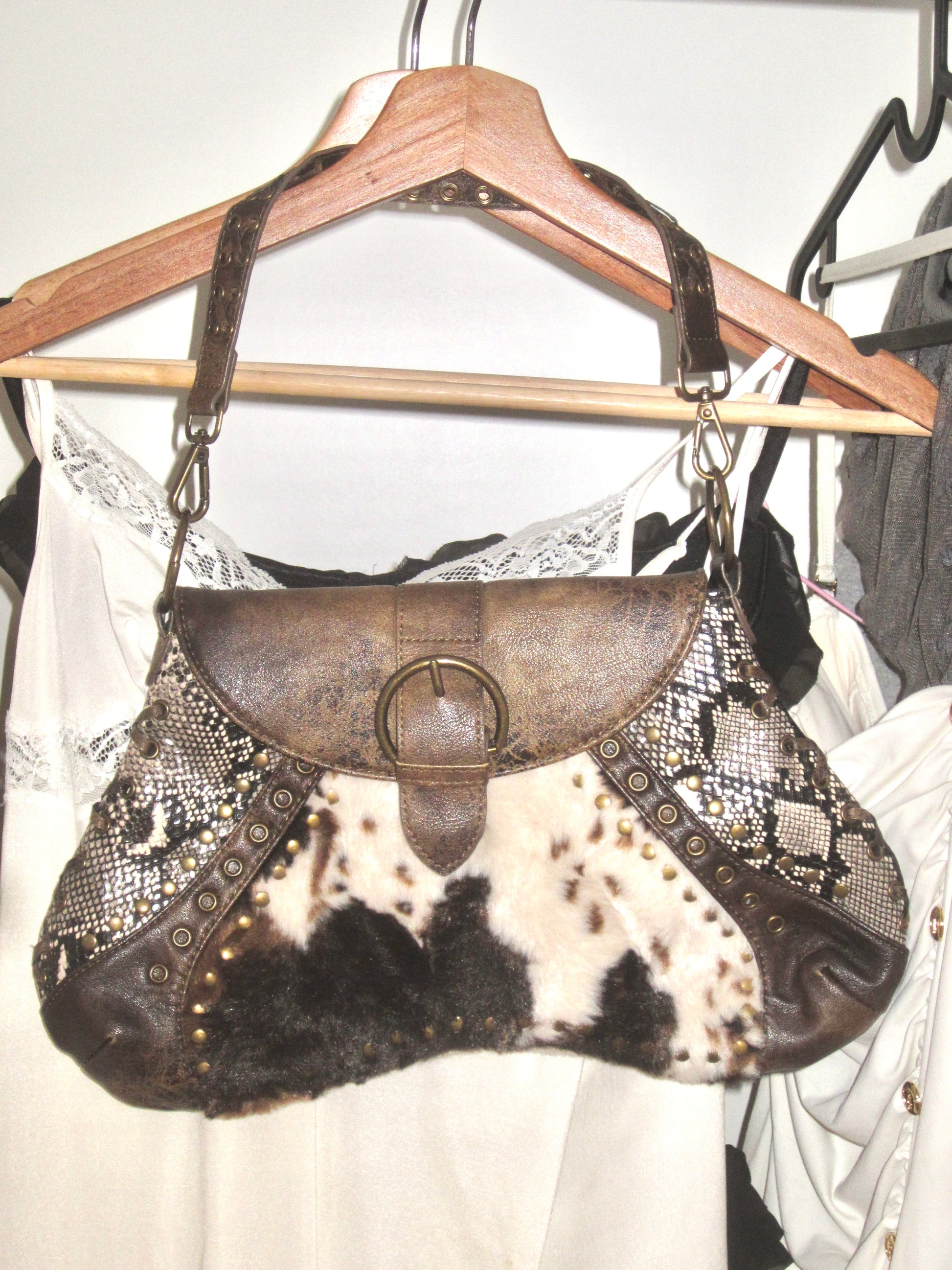Studded Wild Fur Shoulder Bag