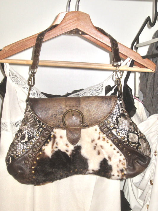 Studded Wild Fur Shoulder Bag