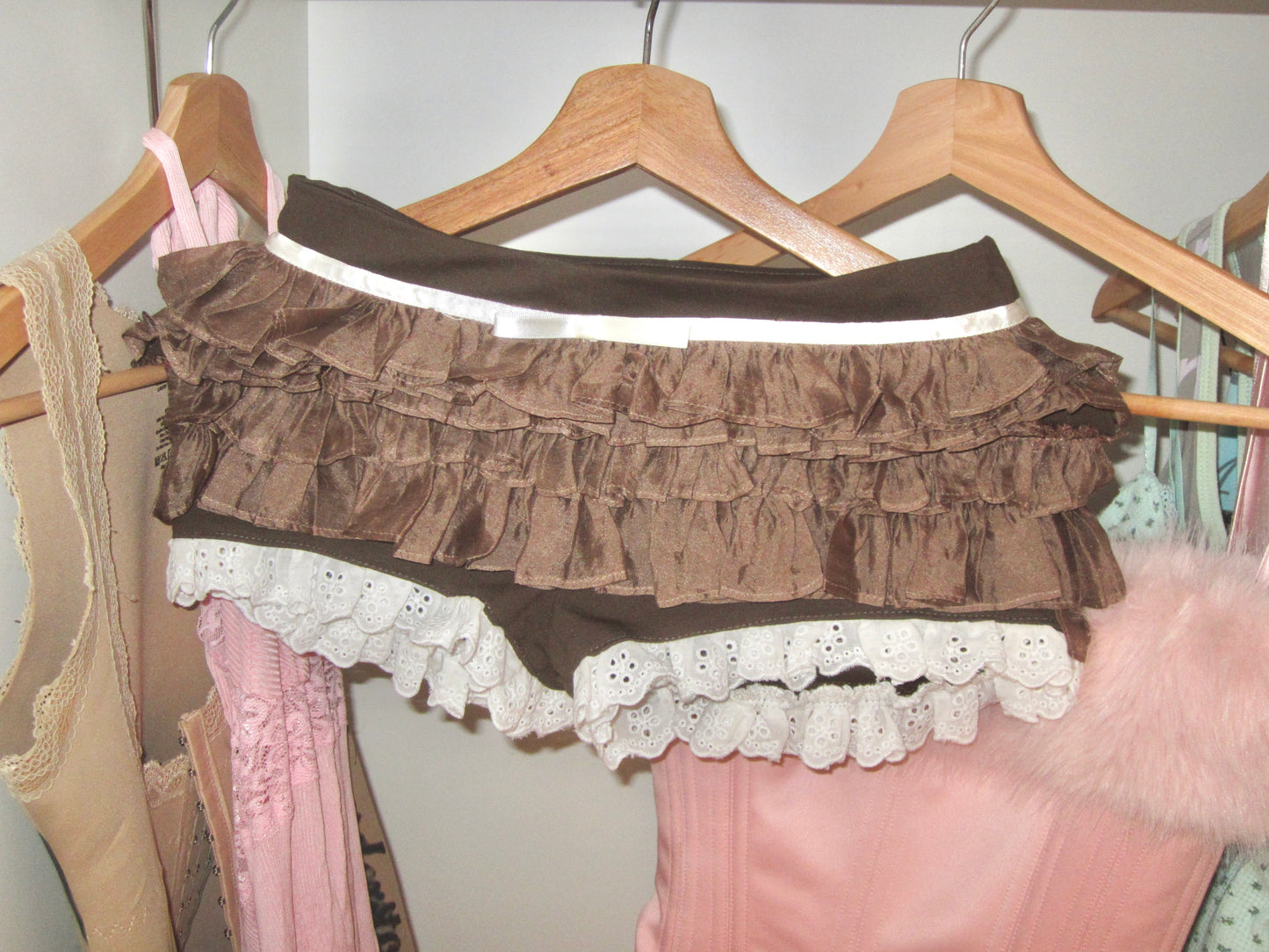 Brown White Ruffle Shorts