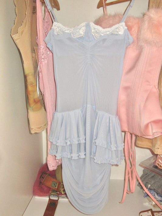 Powder Blue Ruched Ruffle Dress