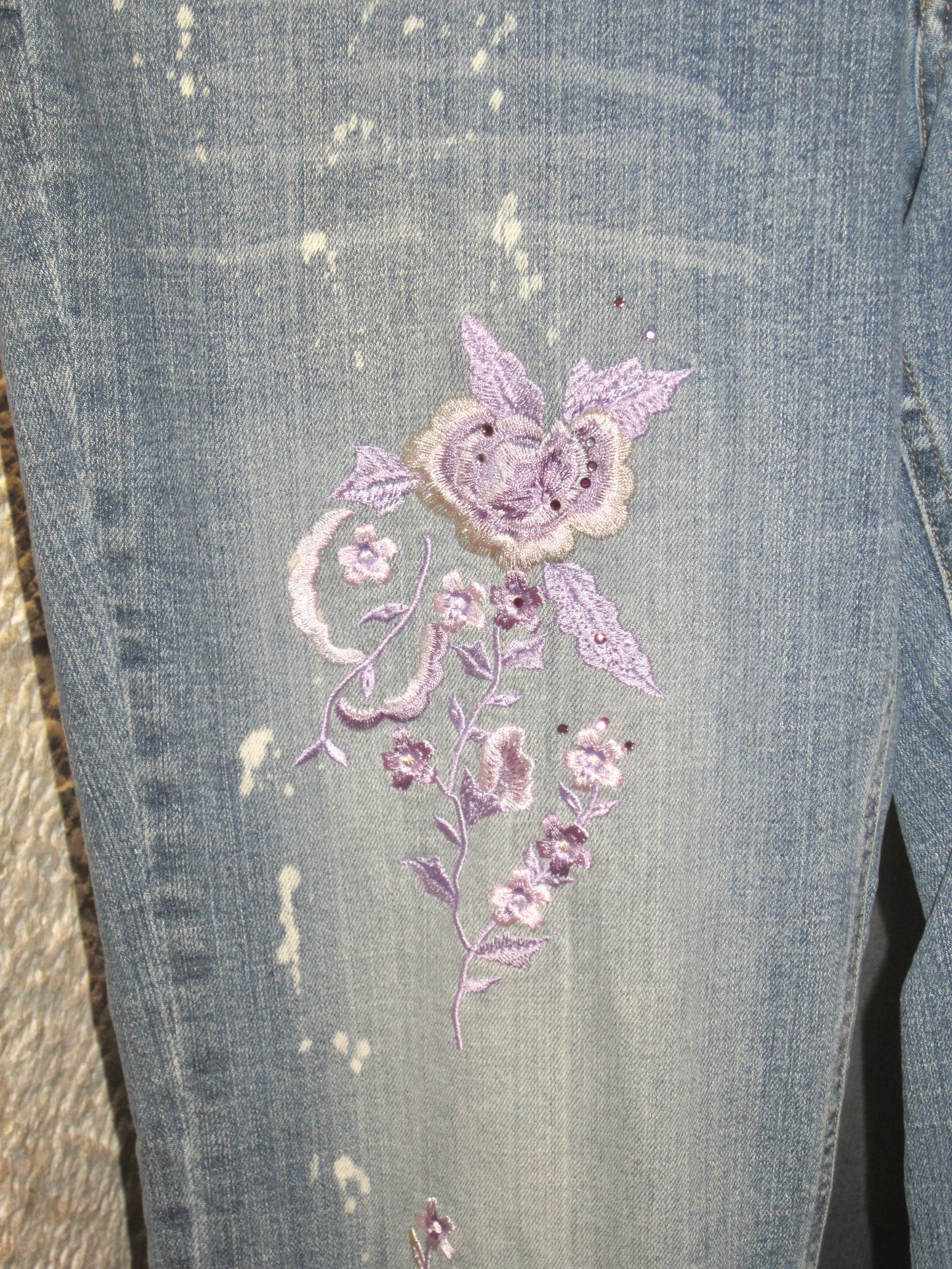 00s lavender embroidered washed denim
