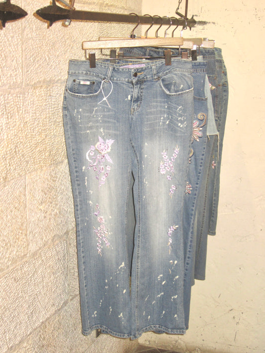 00s lavender embroidered washed denim